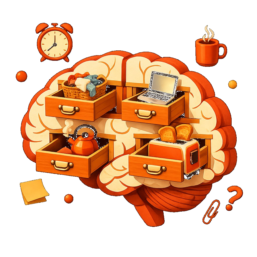 Brain with open drawers